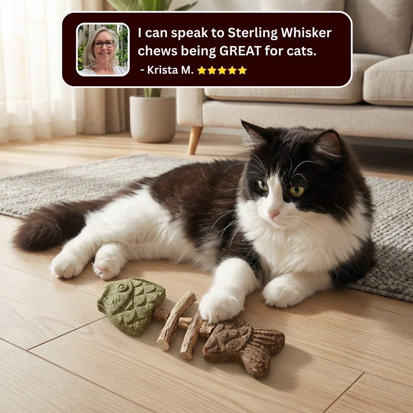🐾 Catnip & Silvervine Chew — Natural Playtime for Bored Indoor Cats